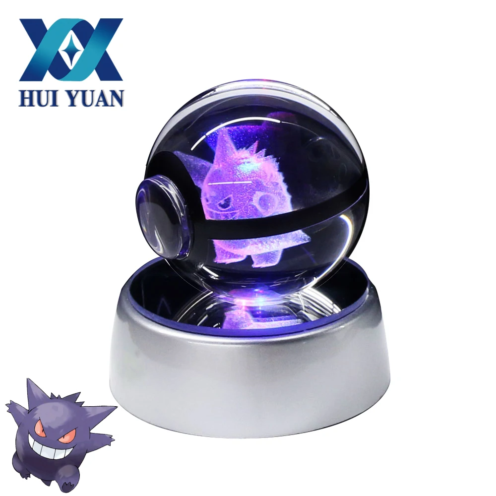 Хуэй Юань Gengar Кристалл Pokeball Poke ball 5 см Диаметр клетки кнопки питание 3D ночь