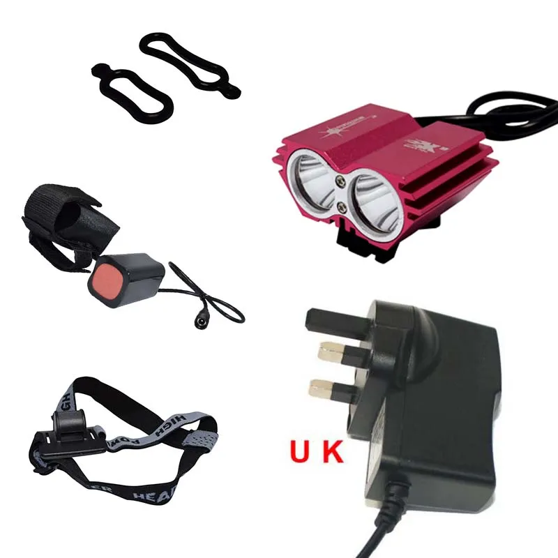 UK Charger Red Подсветка на велосипед 8000 Lumen LED Light велосипедный фонарь+ Батарея упаковке с открытыми порами+ Зарядное устройство - Цвет: UK Charger Red