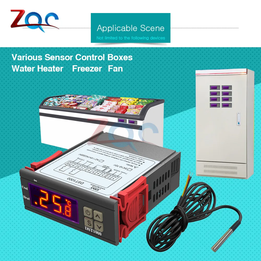 DST1000 Single Display Digital Temperature Control Controller Thermostat DS18B20 Sensor Waterproof DC 12V-72V Replace STC-1000 |