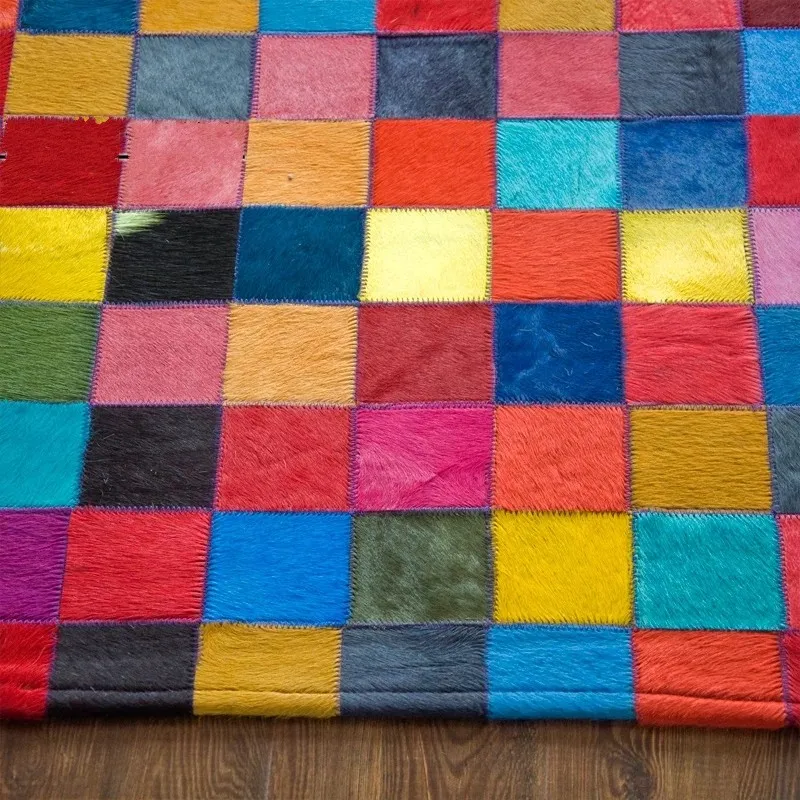 Радужный красочный роскошный коврик из воловьей кожи современный ковер