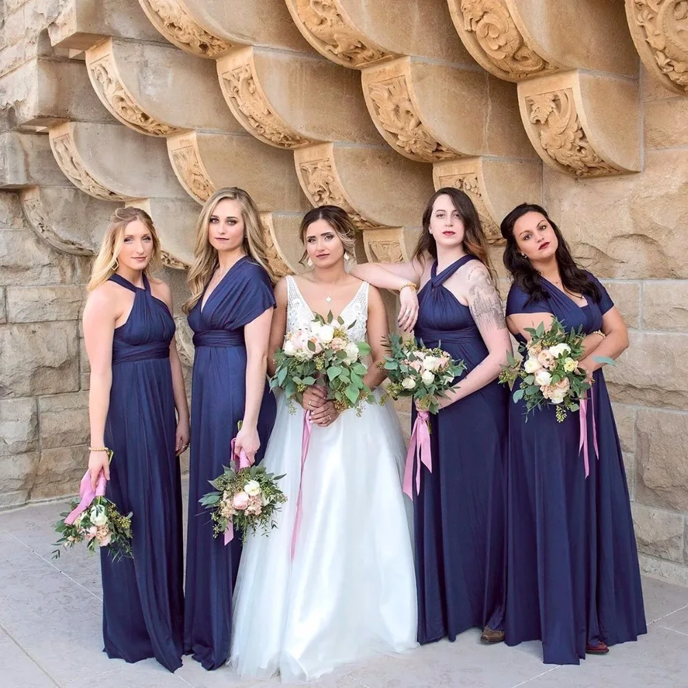 

Navy Blue Bridesmaid Dress Infinity Maxi Long Dress Multiway Dress plus size Convertible Wrap Dress With Sleeves Style