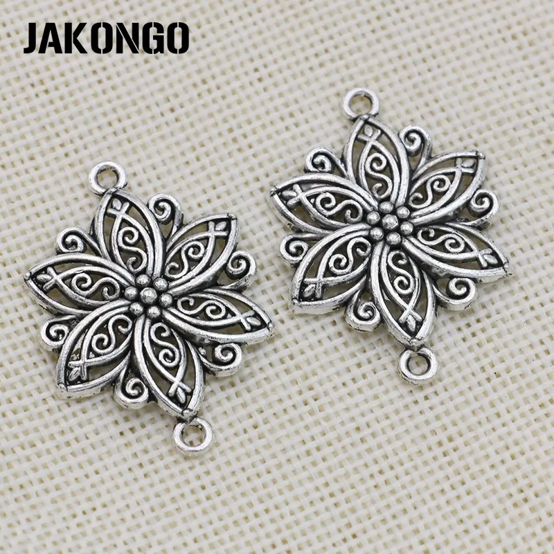 JAKONGO античный посеребренный Соединитель с цветочным узором для изготовления ювелирных изделий браслет серьги аксессуары DIY 40x28 мм 6 шт./лот