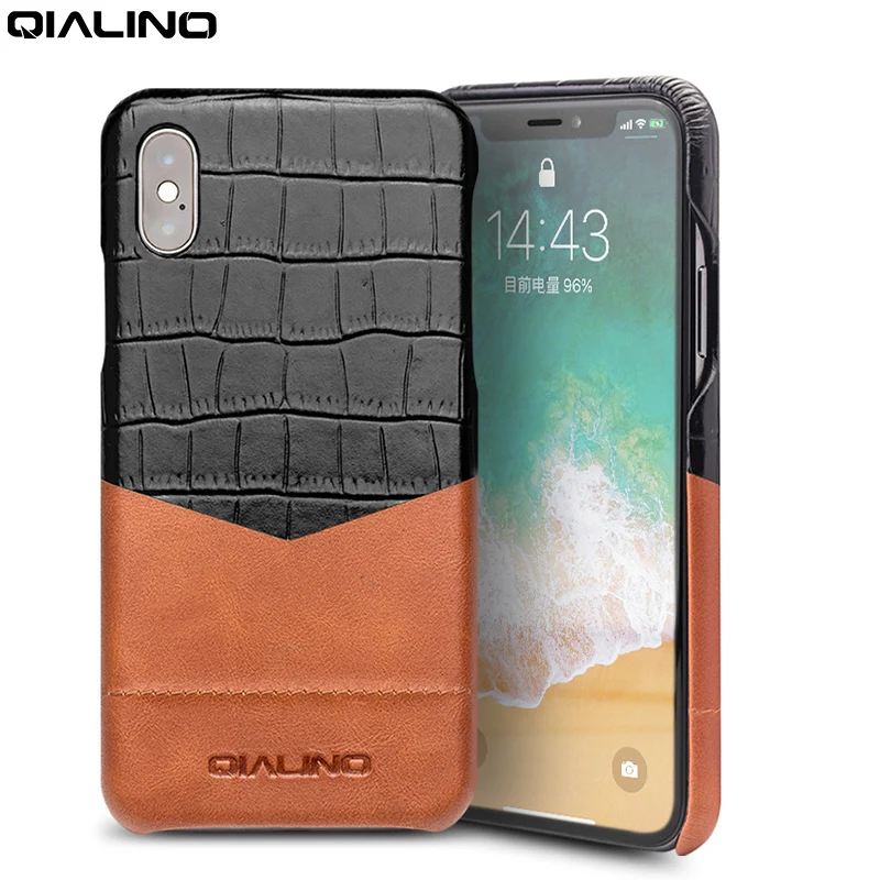 Роскошный чехол QIALINO из натуральной кожи в деловом стиле для iPhone X модный