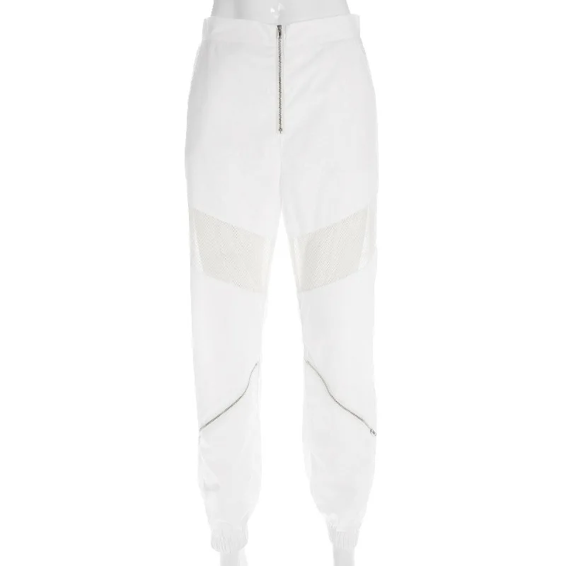 Женские сетчатые тренировочные брюки повседневные белые длинные карго с высокой