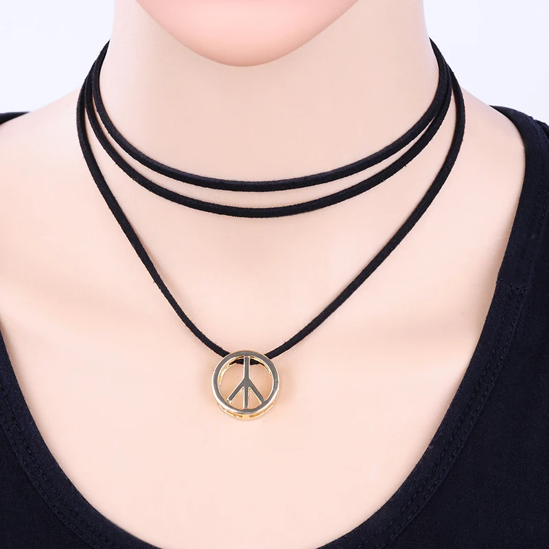 Горячие продажи многослойных black leather choker ожерелье готический простой цинковый
