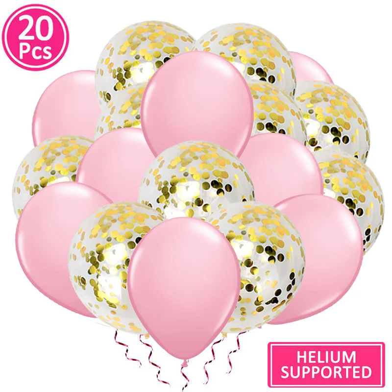 20pcs gold pink 20pcs 12inch Balloons Happy Birthday Party Decorations Princess 1st First Birthday Girl Boy Wedding Just Married Supplies - Цвет: 20pcs gold pink