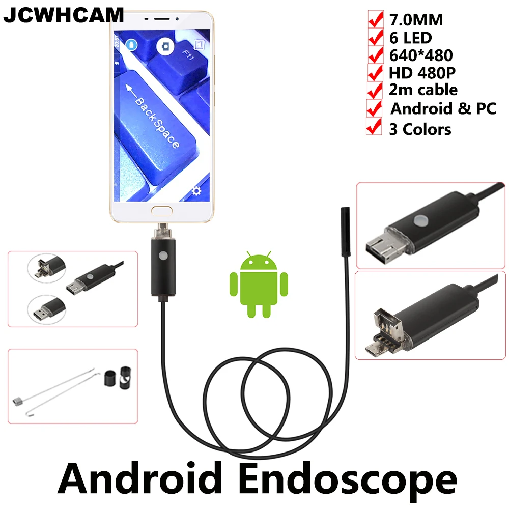 

JCWHCAM Endoskop 7mm 2M 1M USB Android Endoscope Camera Inspection Phone Camera OTG USB Endoscoop Camera Borescope Endoscopio