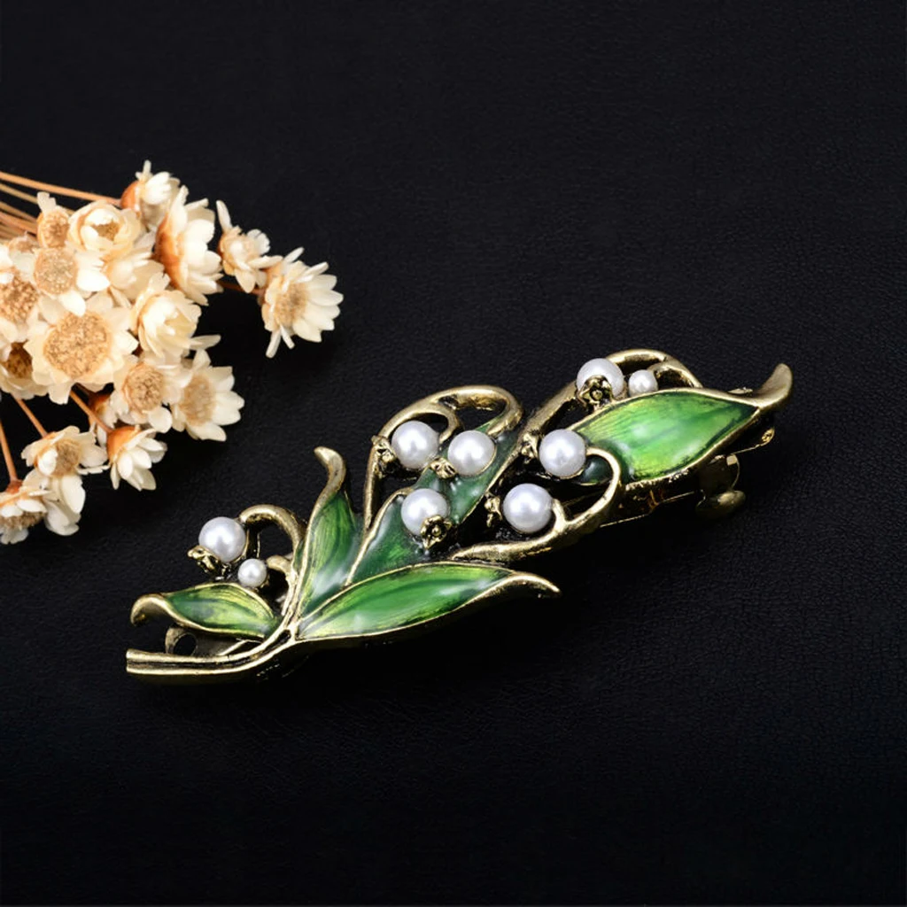 Retro Green Rhinestone Pearls Sprung Barrette Women Ladies Headwear Hairpin Hair Clip Accessories |
