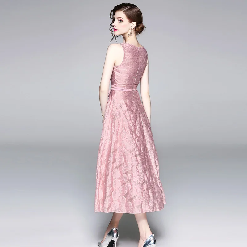 2018 летнее женское розовое жаккардовое платье без рукавов roes Vestidos длинное на