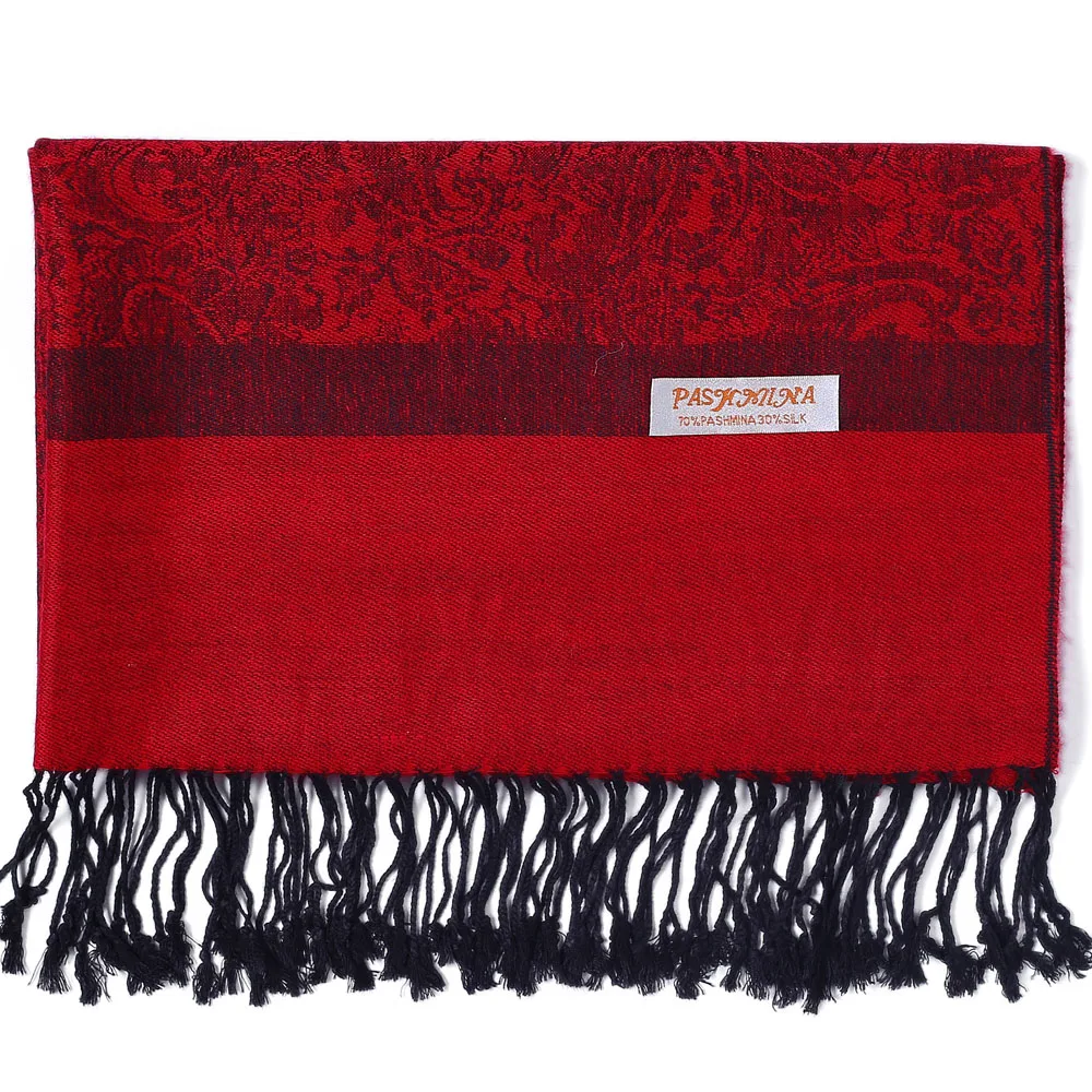 Pashimina Silk Scarf Paisley Jacquard Autumn Warp Winter Shawl Cashmere Hijab Long 2 Tones Soft High Quality Gift Red Black |