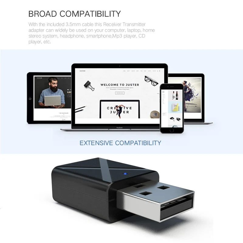 2-в-1 bluetooth адаптер беспроводной usb-адаптер Bluetooth музыкальный звуковой приемник подходит для компьютерная bluetooth-гарнитура смартфон