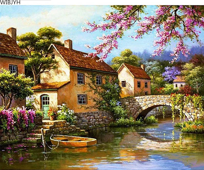 DIY Полный круглый бриллиант мозаичный пейзаж город продажа украшение для дома