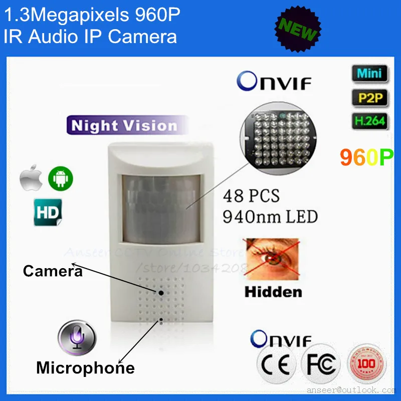 H264 1.3MP 960P микрофон ИК Ночное видение IP Pir камера детектор движения Onvif P2P Plug And Play
