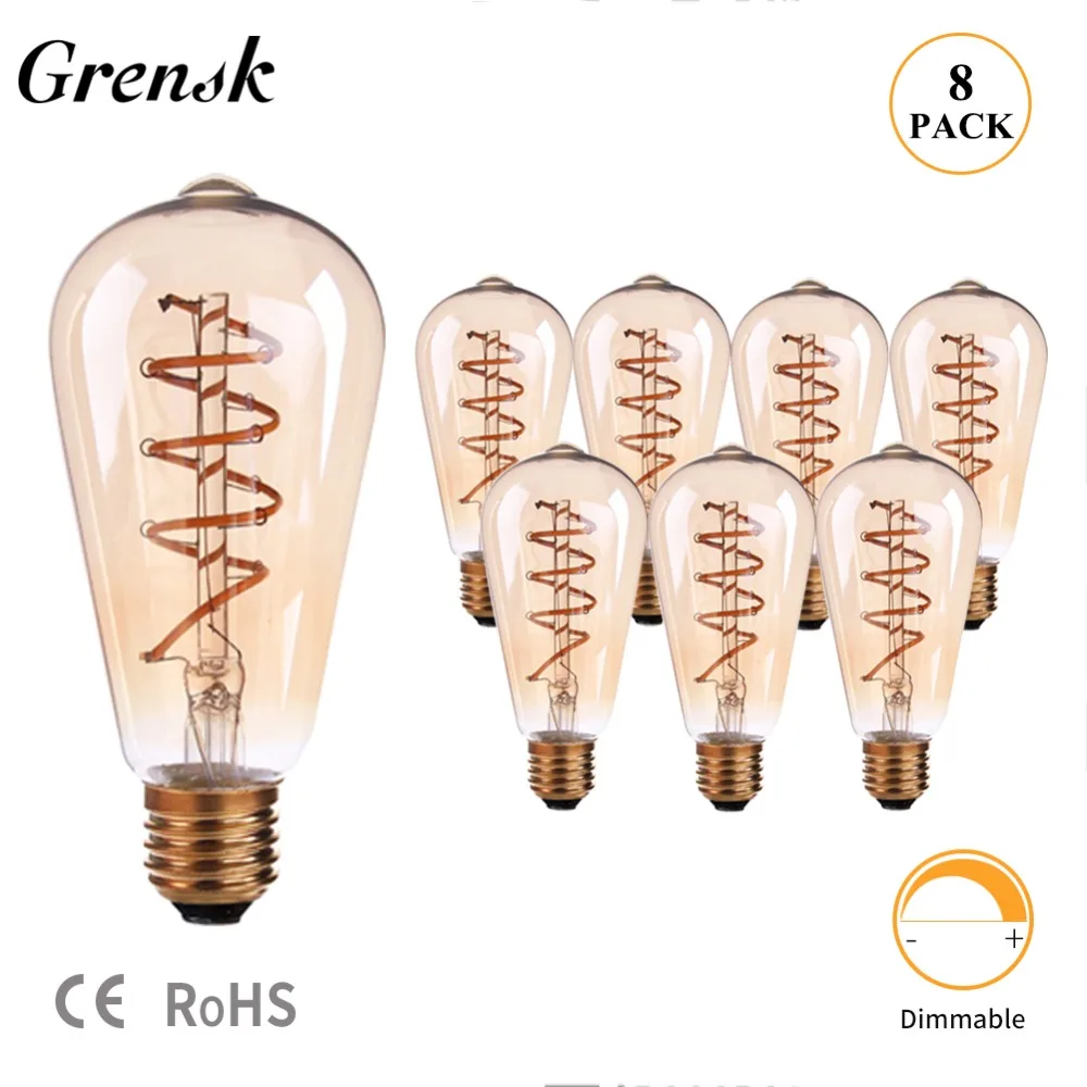 Grensk светодиодный ные лампы Эдисона с регулируемой яркостью E27 3 Вт винтажные