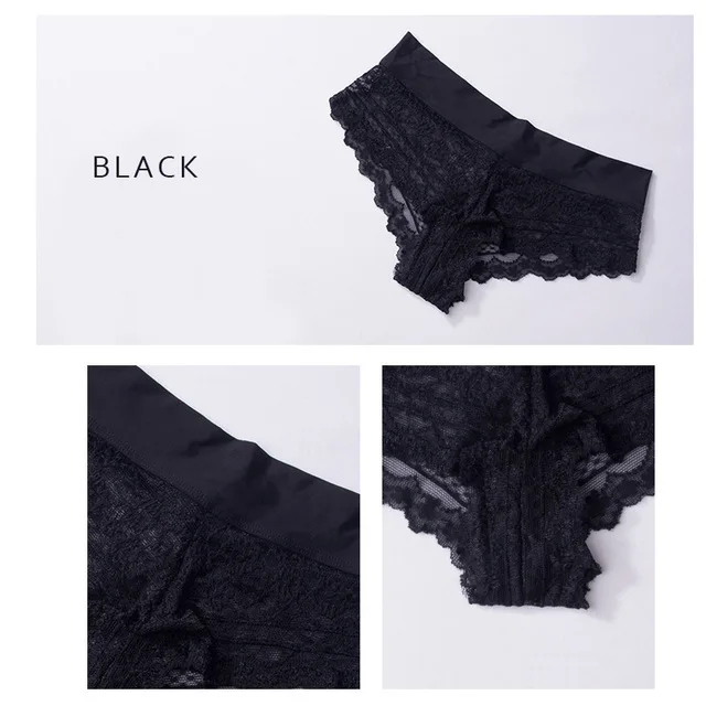 Black DULASI Сексуальные кружевные прозрачные женские брюки с низкой талией Хлопковые промежностные трусы Нижнее белье Женщины Мягкие и дышащие стринги Женское белье - Цвет: Black