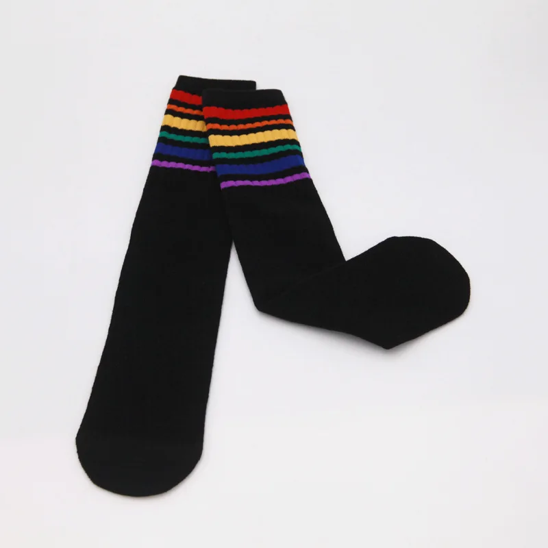 New arrival fashion baby Kids Knee High Socks For Girls Boys Football Stripes Cotton Sports white black socks Old School - Цвет: Black no heel