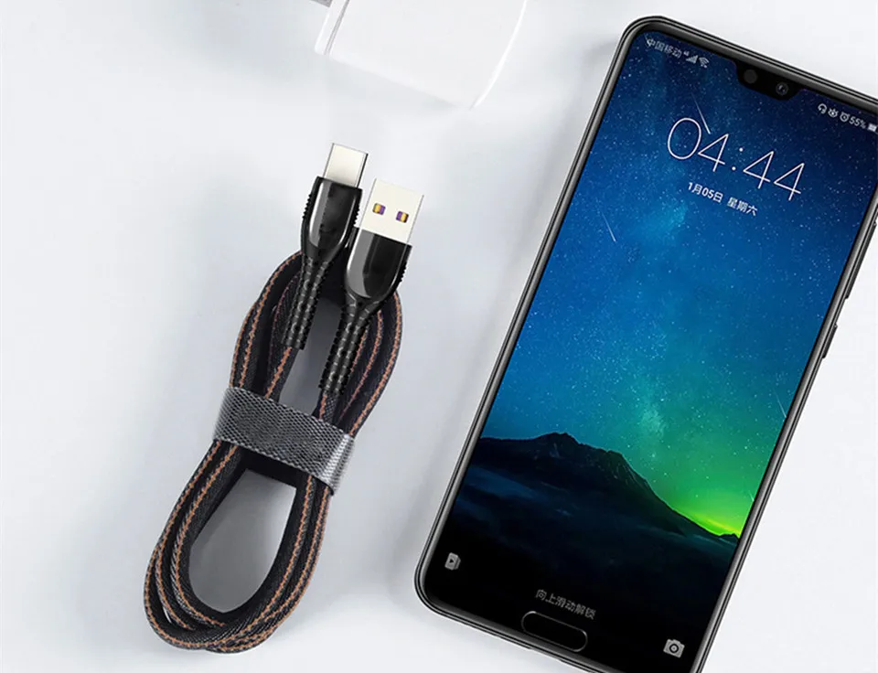 Светодиодный светильник USB кабель type C 5A Быстрая зарядка для huawei xiaomi samsung прочный Quick Charge QC 3,0 зарядный кабель джинсовая ткань
