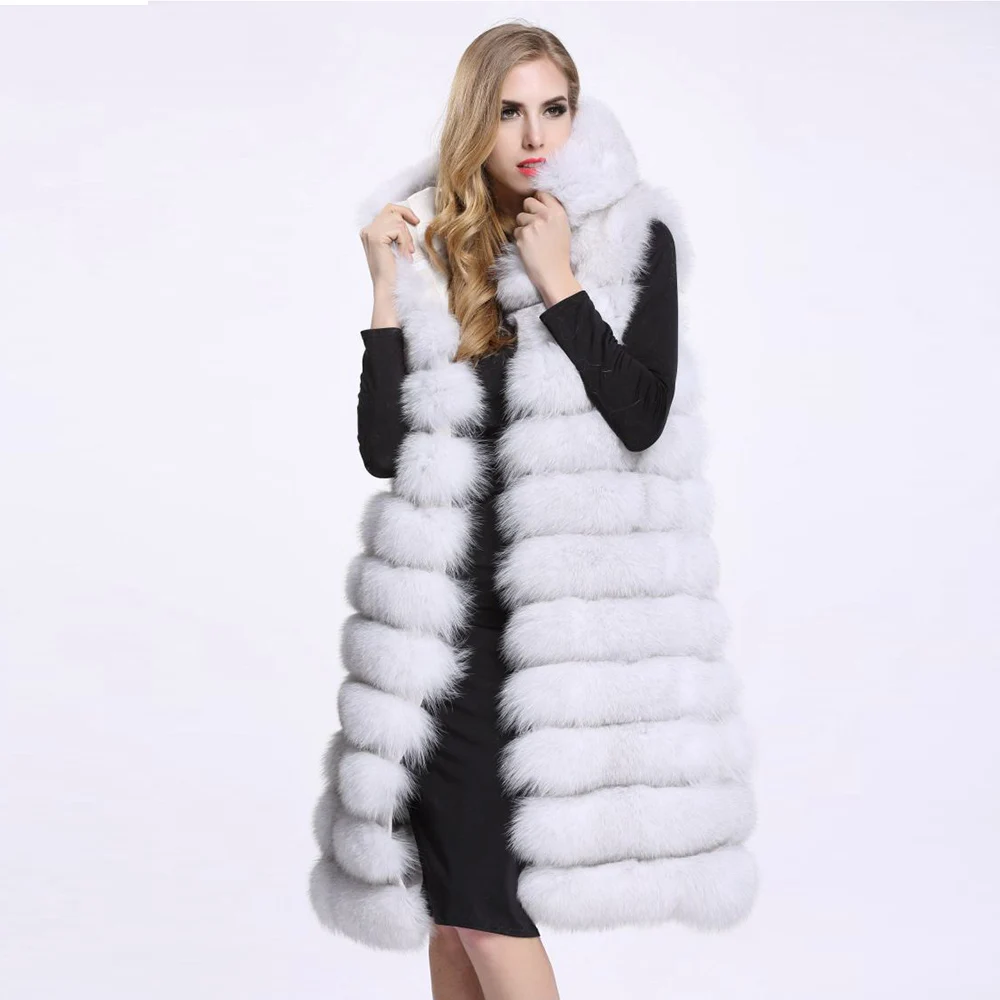 Женский Длинный жилет из искусственного меха 11 линий с капюшоном|long faux fur vest|faux