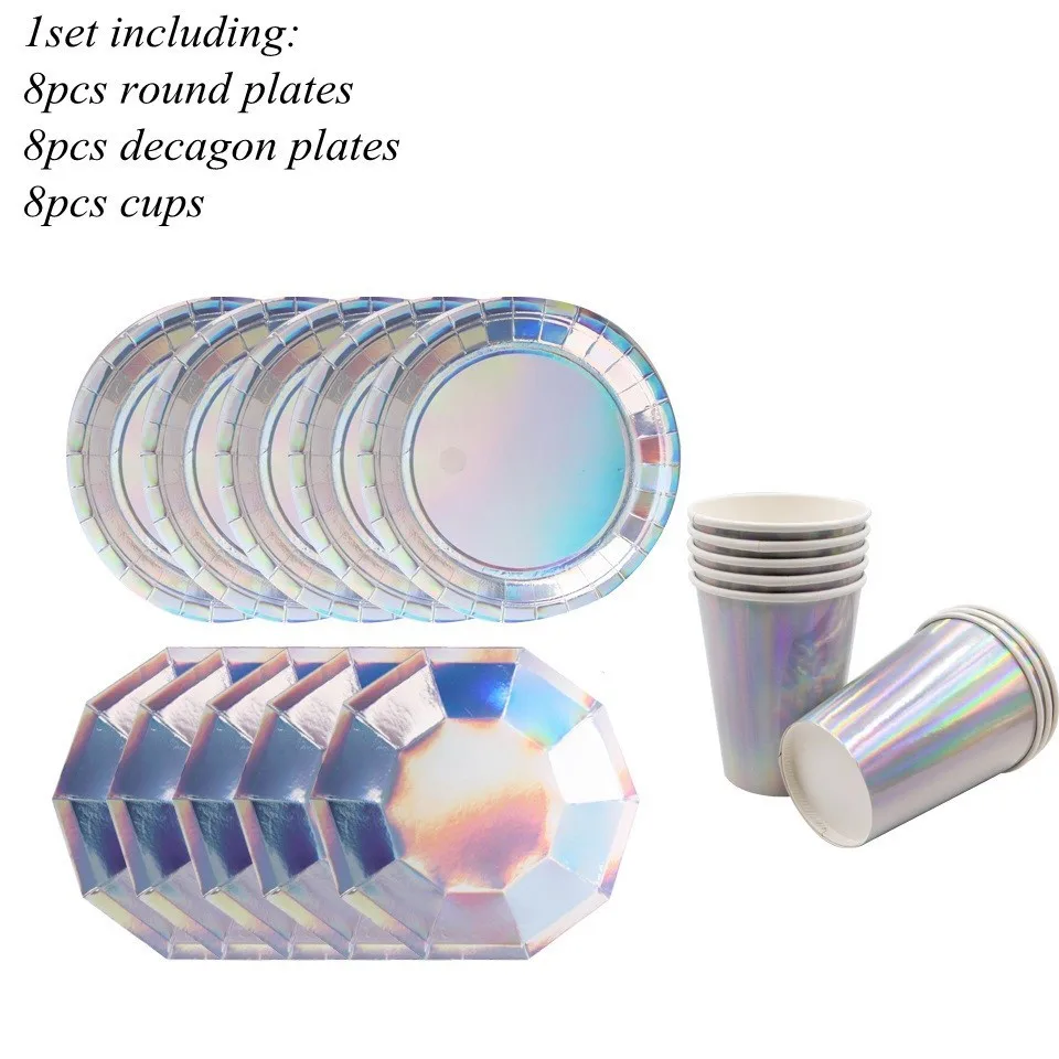 Silver type A 1 компл. лазерной одноразовые посуда наборы для ухода за кожей розовый/серебро Bling бумага Таблички/чашки/обертка для кексов свадьбы День Рожде - Цвет: Silver type A