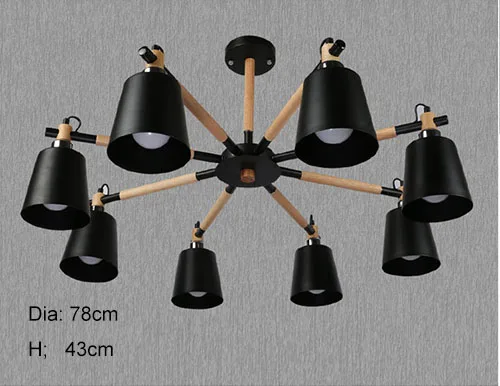 Black 8 lights Скандинавский минималистичный металлический и деревянный кронштейн люстра E27 цветные люстры для кухни гостиной спальни кабинета - Цвет корпуса: Black 8 lights