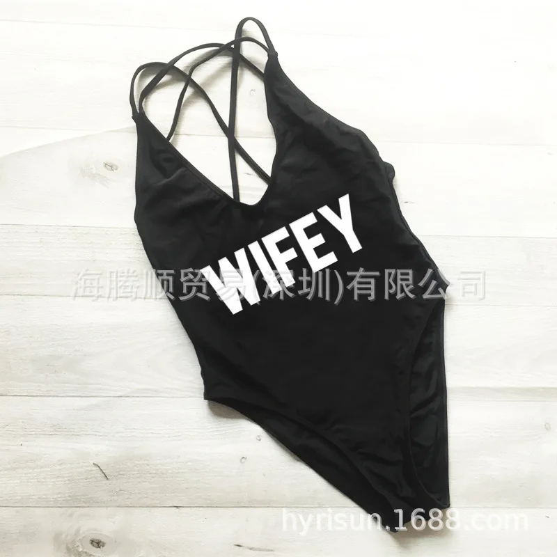 WIFEY слитный купальник с буквенным принтом женский высоким вырезом и низкой