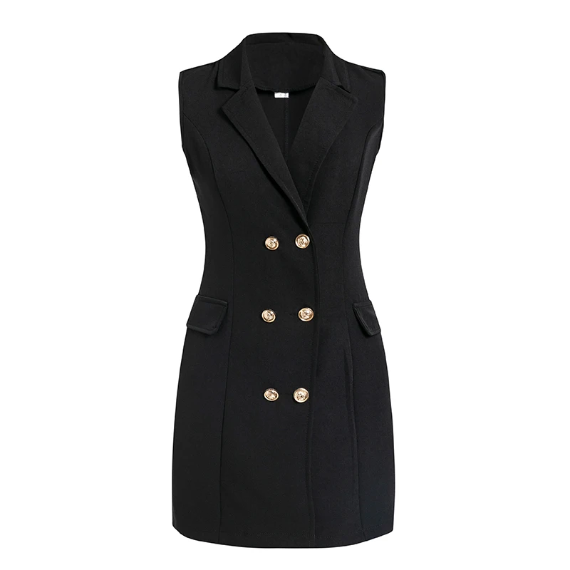 Сексуальный двубортный Блейзер женское платье Осеннее без рукавов размера плюс