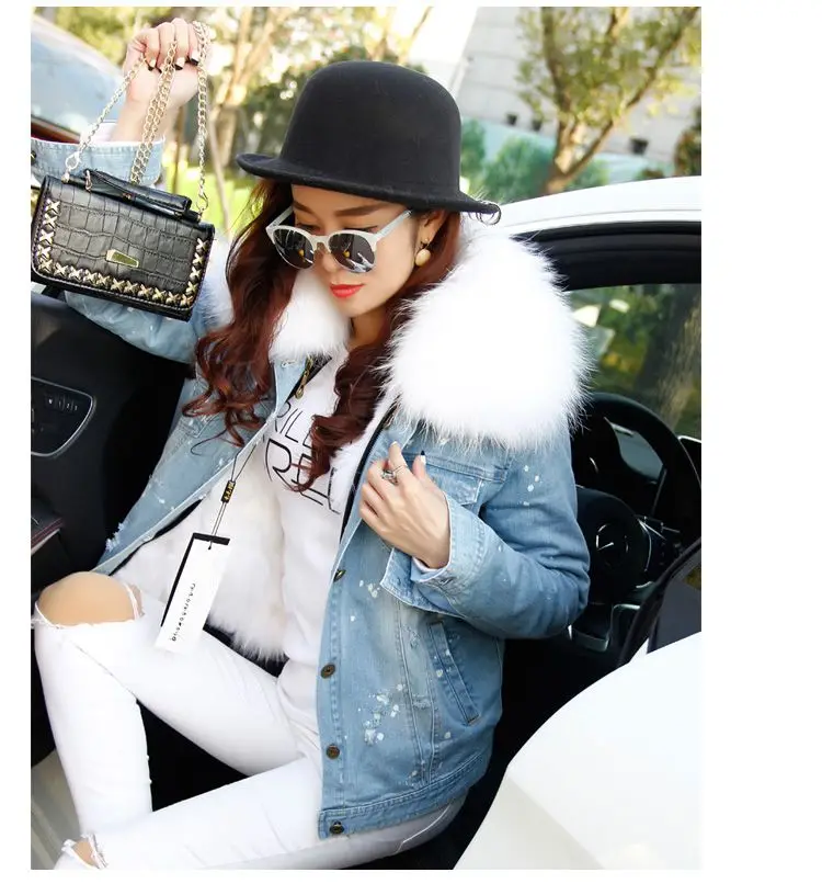 Подкладка из натурального Лисьего меха джинсовая куртка пальто parka100% большой воротник из меха енота Женское зимнее пальто джинсовая куртка