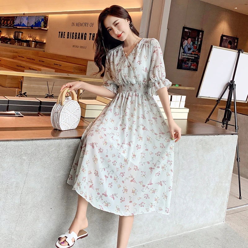 2019 новый летний приталенных дамских платьев для Для женщин короткий рукав с