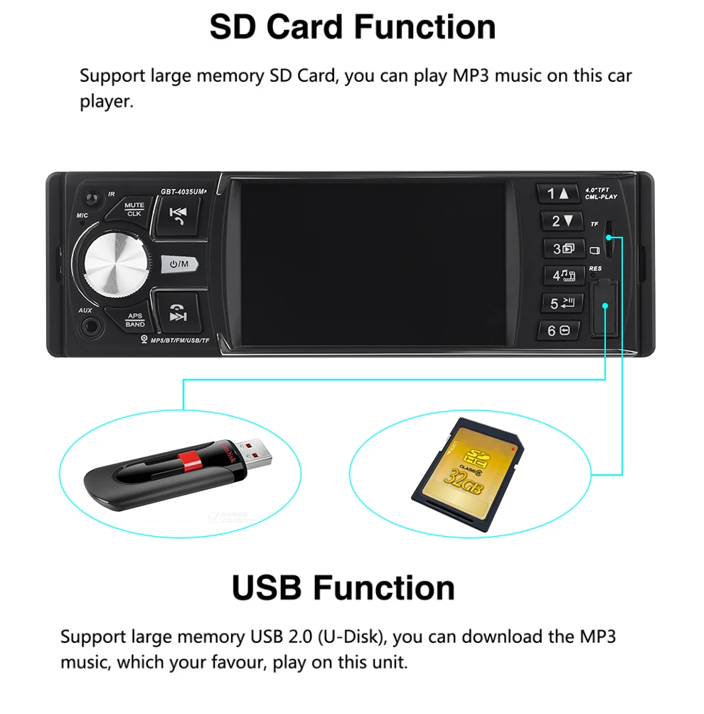 Один Din 4," Автомагнитола стерео MP5 FM Bluetooth USB AUX FM радио MP3 аудио плеер Поддержка камеры дистанционное управление