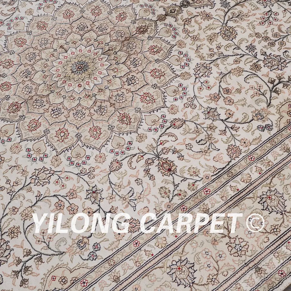 YILONG 6 'x 9' qum Шелковый выгодный ковер изысканный цветочный белый и бежевый