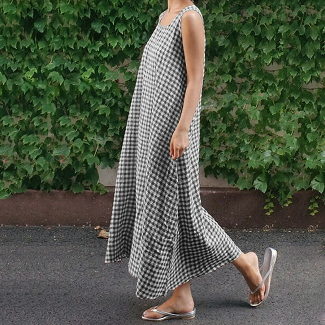 2019 летний длинный сарафан большого размера без рукавов с карманами женское