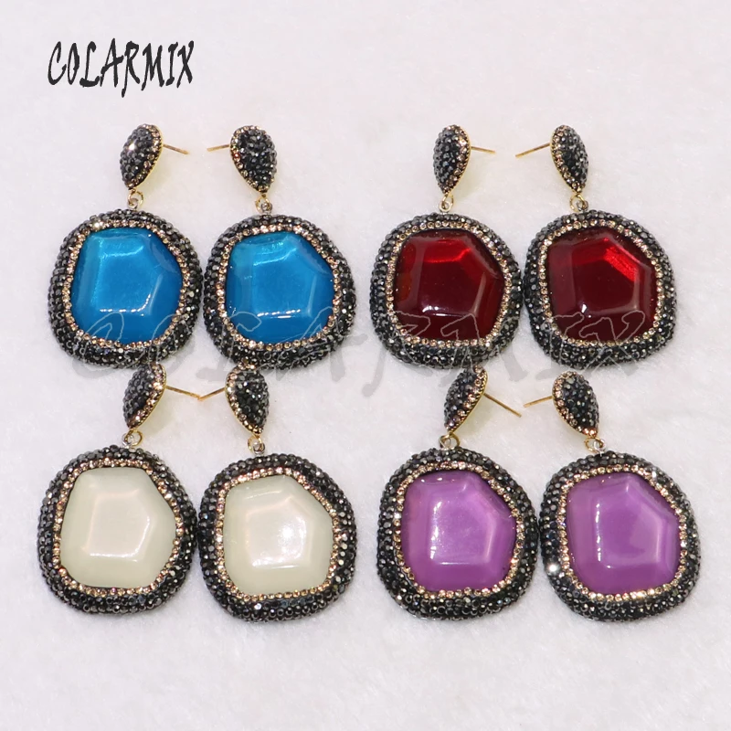 Серьги-капельки с кристаллами 5 пар Разноцветные серьги камнями модные