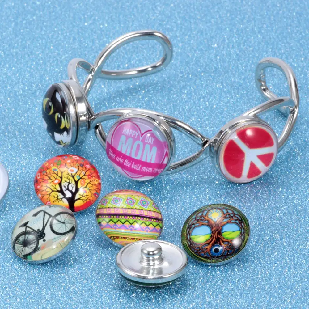 12pcs/lot Lion Pattern Charms 18mm Glass Snap Button For DIY Bracelet Snaps Jewelry KZ0192 | Украшения и аксессуары