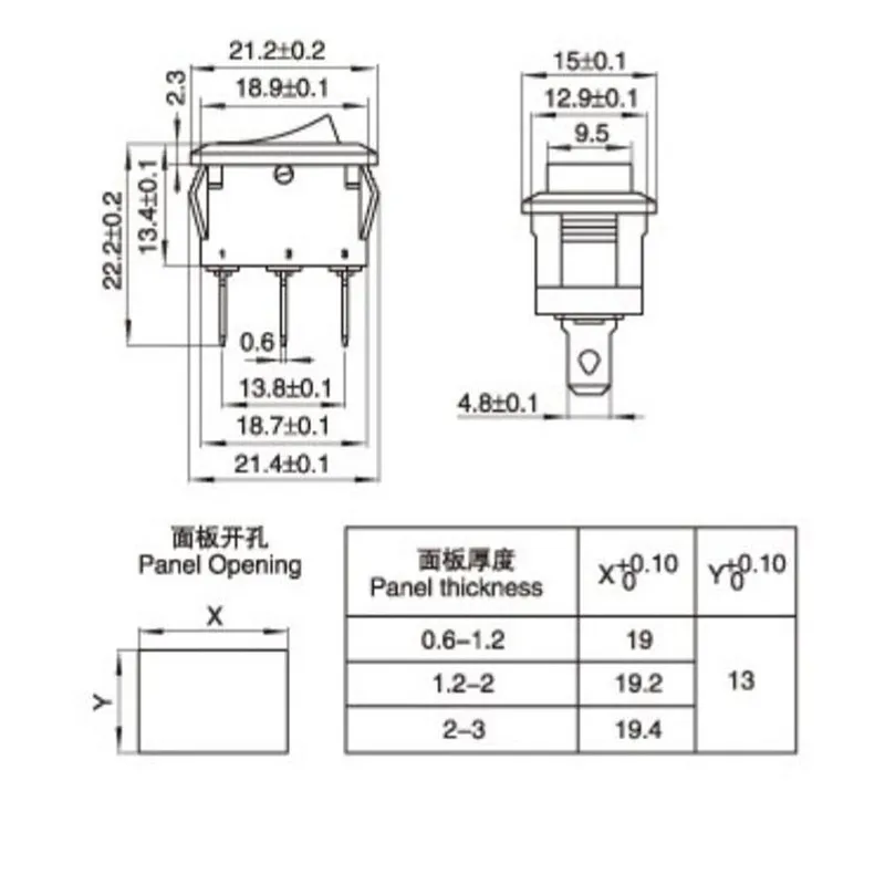 5 шт. двухштырьковый настенный выключатель для лодки 6A 250VAC/ 10A 125vac 15*21
