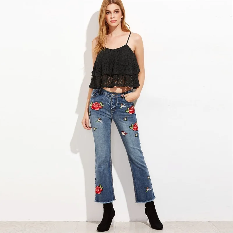 Оборками пикантные женские топы 2017 Лето Цвет выдалбливают Изящные кружева