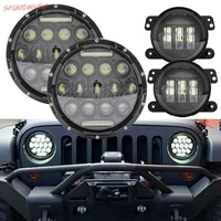 7 inch led headlight 75w drl projector offroad headlamp with 4 inch fog light passing lamp for jeep wrangler jk