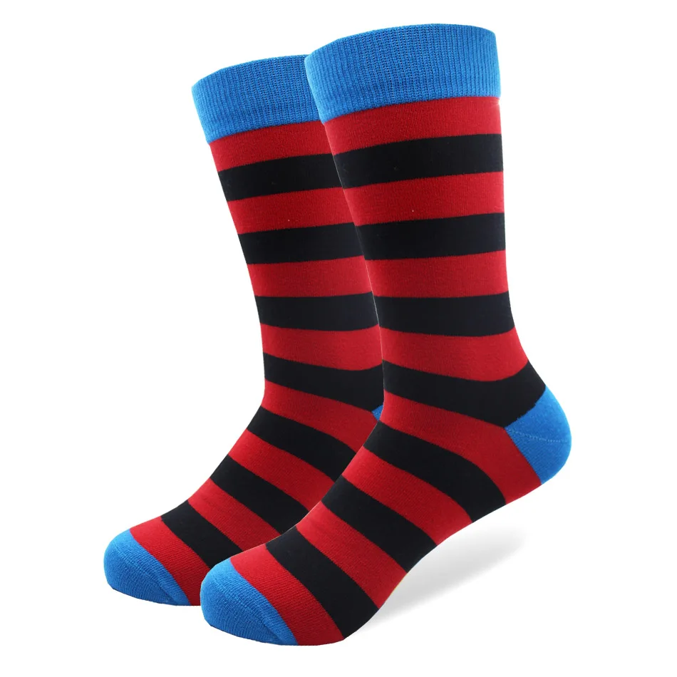5 Pairs/lot Plus Size Wide Striped Cotton Socks for Men High Quality Funny Men's Long Happy Casual Wedding Colorful Fashion Sock