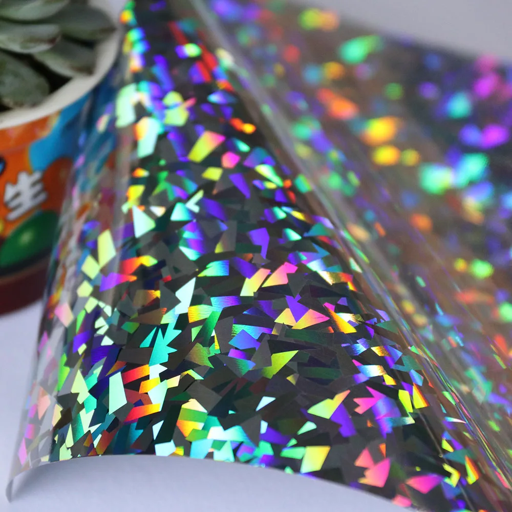 

Crystal Silver Heat transfer Vinyl Holographic Heat Press vinyl iron on for clothing Pu shirts 5 sizes for choosing