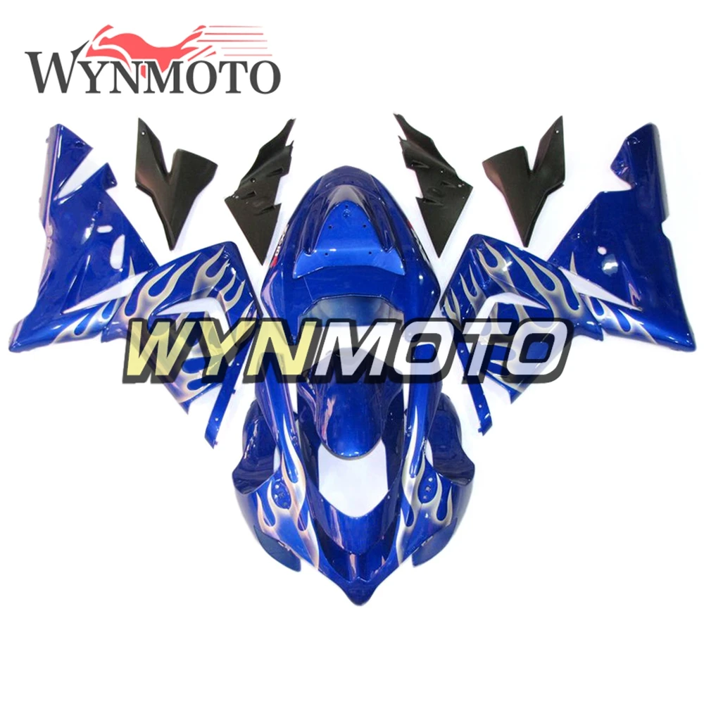 

Полные Обтекатели для Kawasaki ZX-10R ZX10R 2004-2005 04 05 летние инъекции ABS пластмассовые мотоциклетные синие серебряные фитинги с пламенем