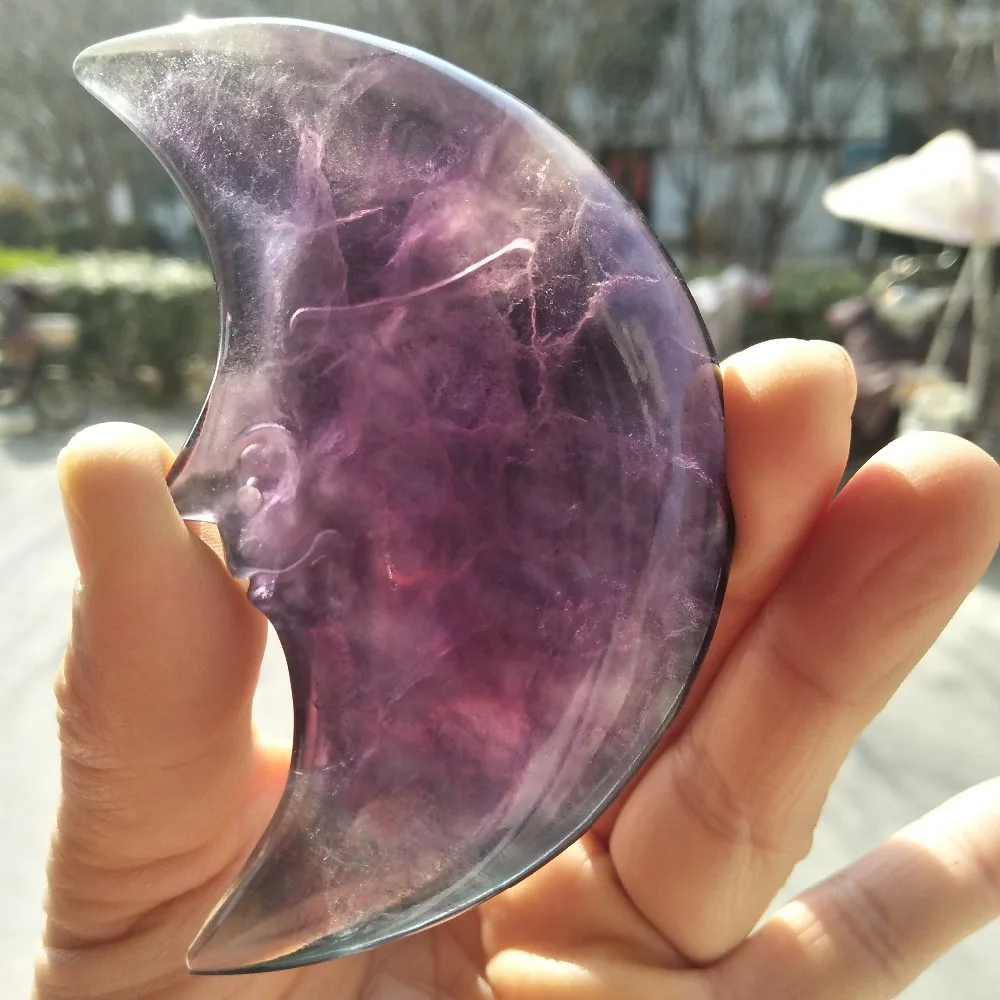 149gnatural rock rainbow fluorite crystal stone carved small smile face moon statue | Stones