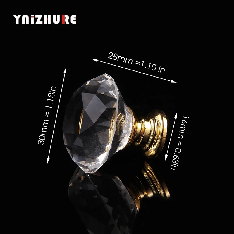 YNIZHURE 30 мм Хрустальные стеклянные золотые ручки в форме алмаза для шкафа
