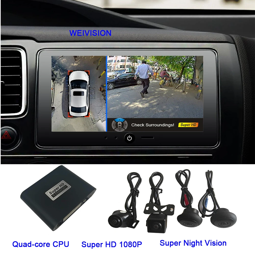 Автомобильные аксессуары 1080P Weivision HD 360 градусов Система наблюдения за птицами объемный панорамный вид, Круглый вид камеры системы с DVR