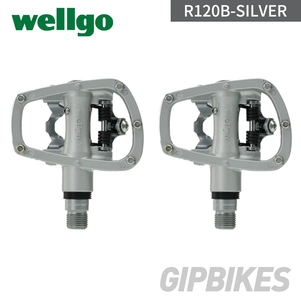 SILVER Wellgo R120B MTB горный велосипед без клипса педали с шипами SPD совместимый велосипед Алюминиевый сплав авто-замок самофиксирующаяся педаль - Цвет: SILVER