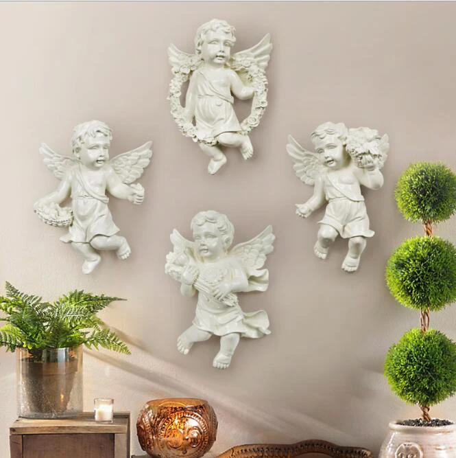 European Resin Angel Wall Holder Hanging Crafts Decoration Home Livingroom Restaurant Corridor Mural Ornament Pendant | Дом и сад