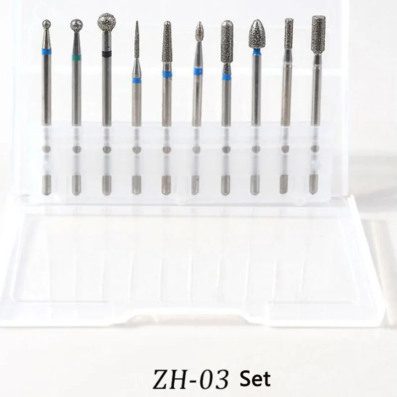 ZH03 Set(11pcs) 6 шт. шаровые сверла для ногтей, каменные керамические фрезерные корундовые фрезы, полировальная щетка, электрическая машинка, роторные заусенцы, маникюрные инструменты Se - Цвет: ZH03 Set(11pcs)