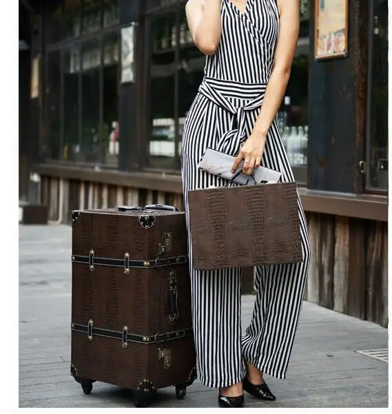 luggage and smallbag CARRYLOVE Женская коричневая винтажная багажная сумка на колесиках сумка на вращающийся Спиннер 2" чемодан для путешествий - Цвет: luggage and smallbag