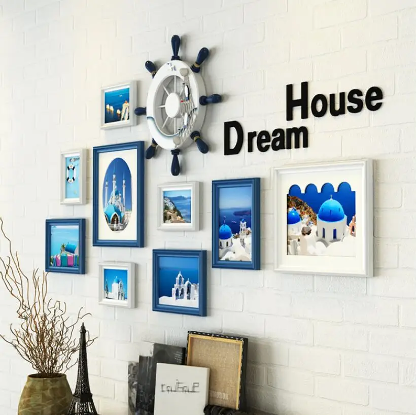 

9 Pieces/Set Cheap Home Wall Decoration Photo Frame Sets whith Wheel, Europe Style Wooden Picture Frames Cadre Photo Moderne