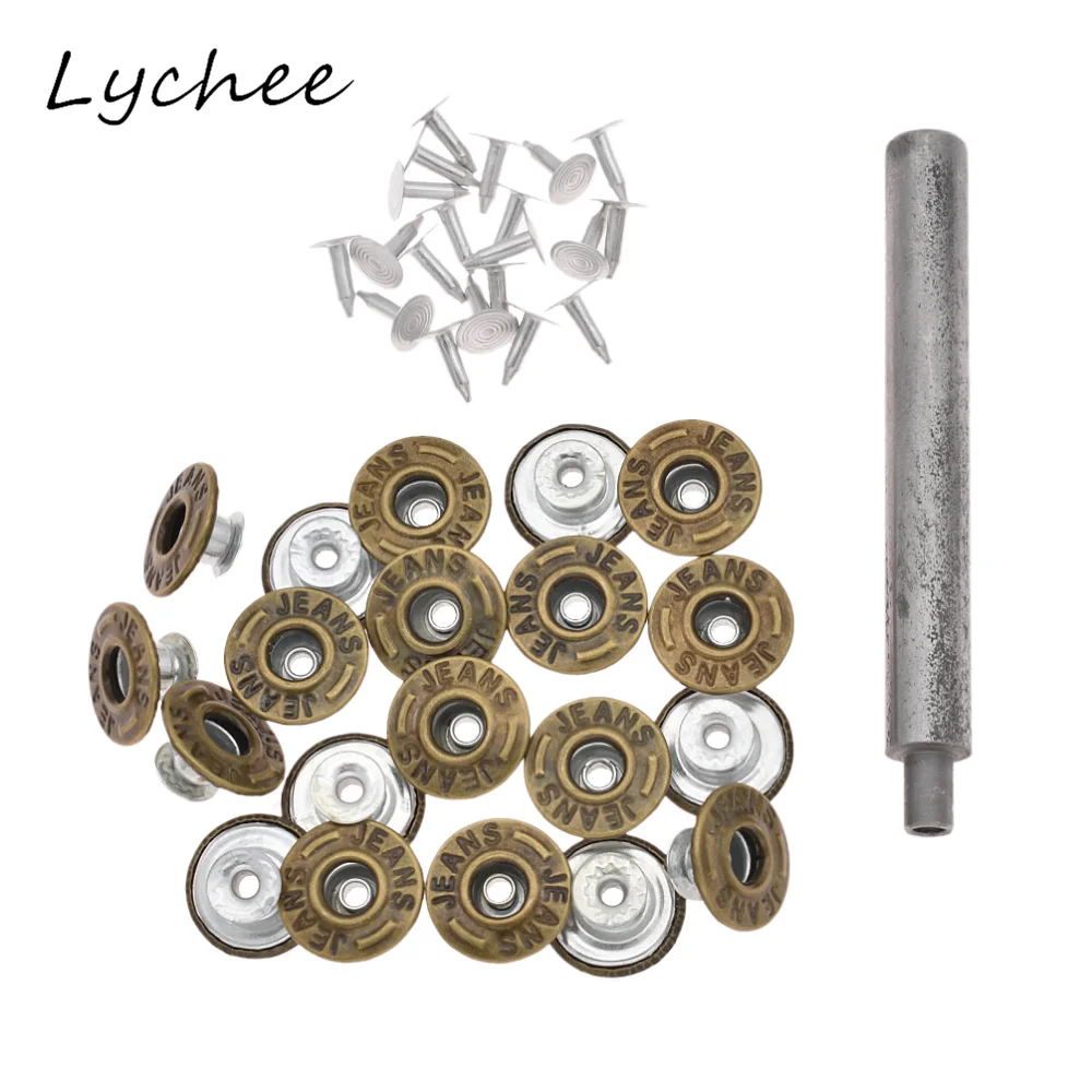 Lychee 20 шт. классические джинсы Tack оснастки кнопки заклепки с установочным инструментом джинсовая одежда украшения пуговицы