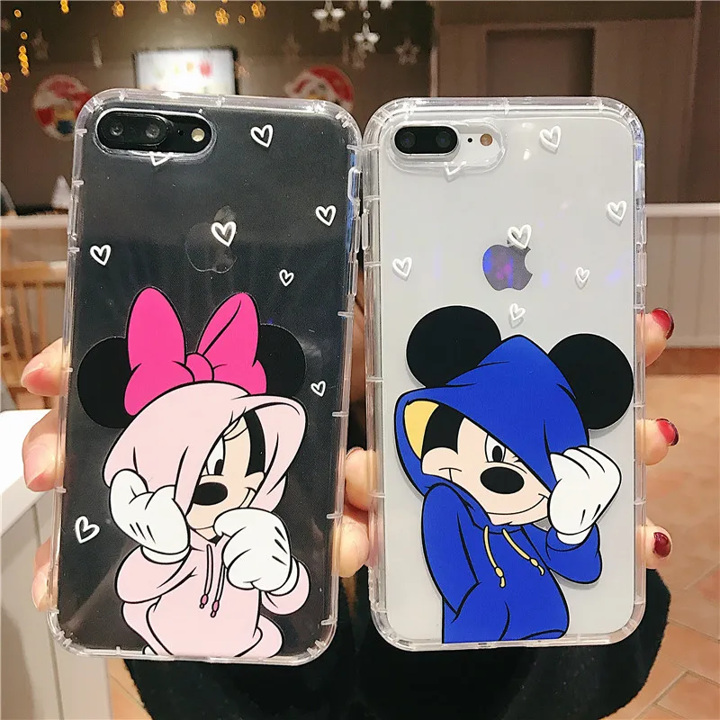 Противоударные чехлы для телефонов с Микки и Минни Маус для iPhone 11 Pro X XR XS MAX, мягкая прозрачная задняя крышка из ТПУ для iPhone 6 6s 7 8 Plus