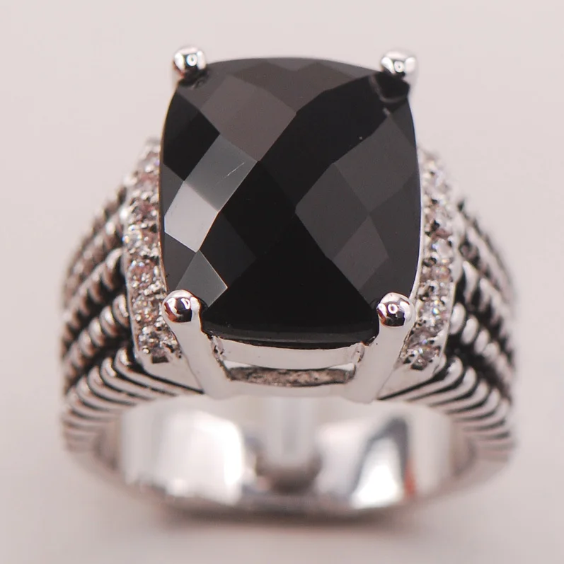 Женское серебряное кольцо с черным ониксом модель F777 размер 6 7 8 9 10|ring maker|ring cushionring